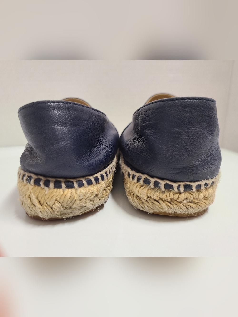 Chanel CC Logo Navy & Black Lambskin Leather Espadrilles Flats Sz 39 US 8 - Picture 14 of 16